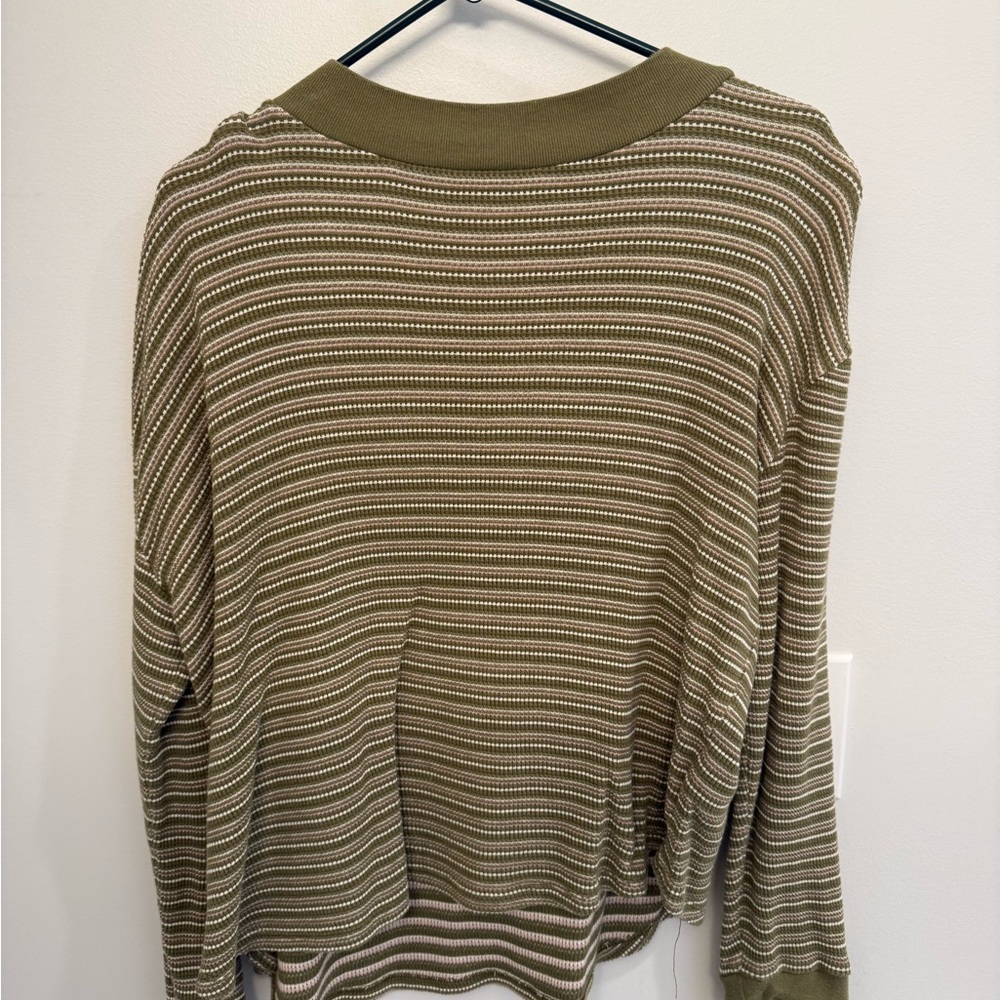Madewell Olive and Pink Striped Sweater